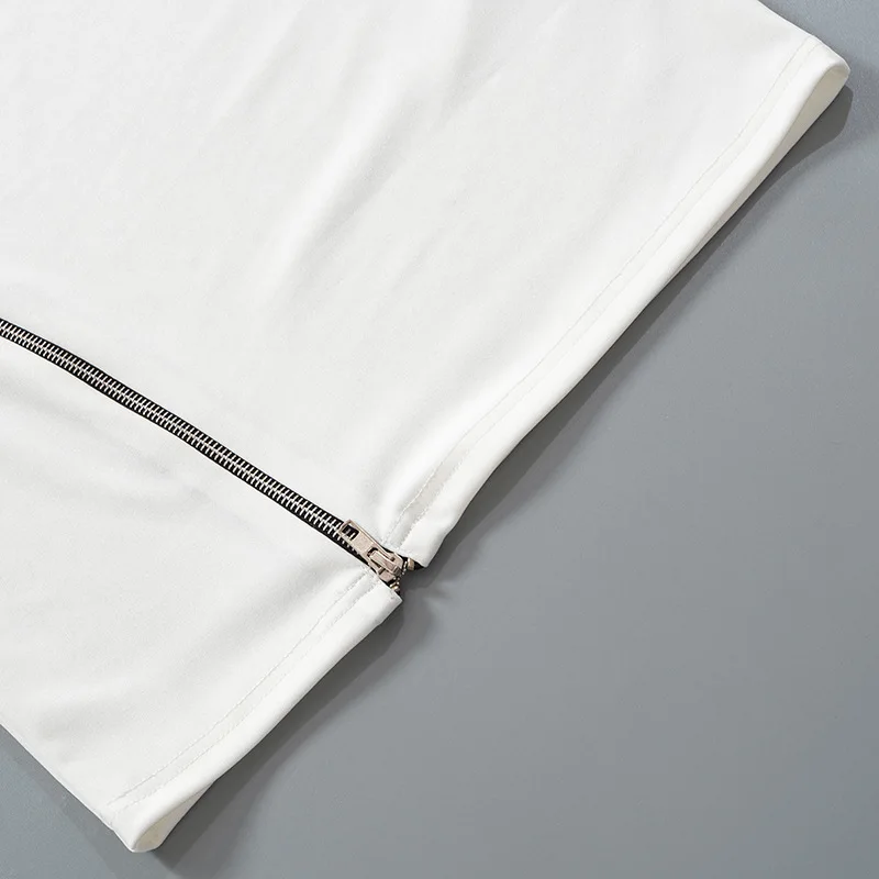 Luluxixiyaya Fashion Slash Asymmetry Sexy Zipper Up Thigh Mini Length Bodycon Turtleneck Night Long Sleeve Dress