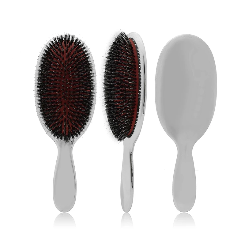 Large Flat Hairdressing Anti Static Massage Detangling Plastic Handle Nylon Boar Bristles Hair Paddle Brush