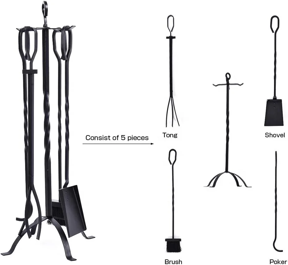 Оптовая продажа аксессуары для каминного инструмента щетка покера набор инструментов камина с 5 шт.