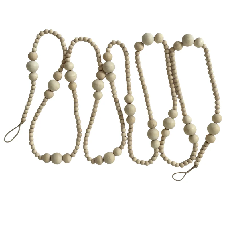 9-Foot Long Vintage Style Wooden Bead Garland Elegant Christmas Tree Decor Shabby Chic Wall Signs Wedding Decor for Everyday Use
