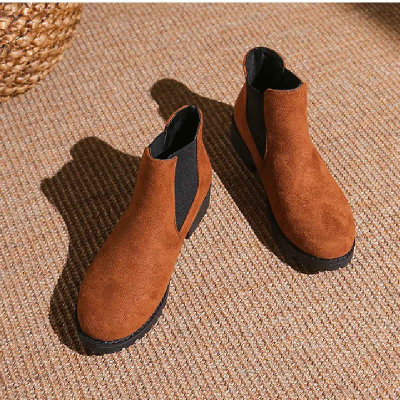 2024 Fall winter elegant suede comfy shoes chunky low Heel Classic simple design boots Women round Toe retro Ankle Boots