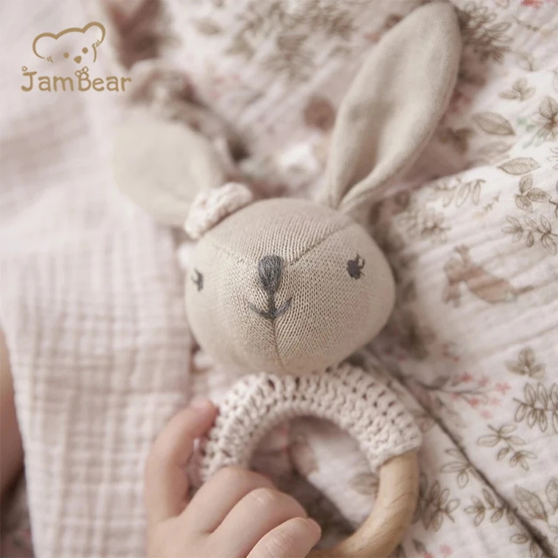  JamBear органический хлопок вязаная детская погремушка прорезыватель мягкая игрушка Органическая для сна