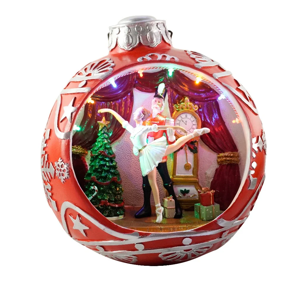MELODY resin LED  ballet nutcracker scene Christmas ball ornament with turning tree and music CHRISTMAS DECORATION 2024