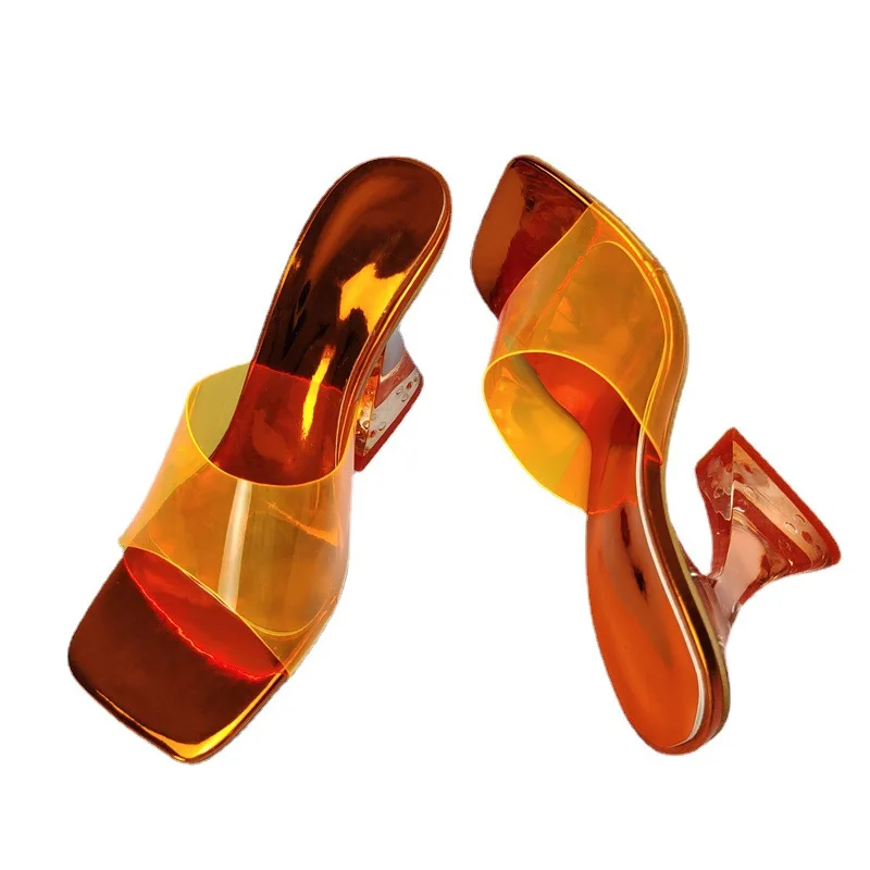 Fashion color crystal heel sandals women ladies shoes transparent heel color PVC characteristic sandals women