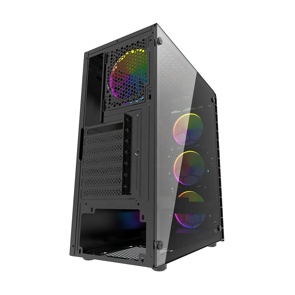 Atx Computer Case Water Cooling Pc Rgb Led Desktop Gaming Case With Argb Led Fans Full Tempered Glass Side Panel