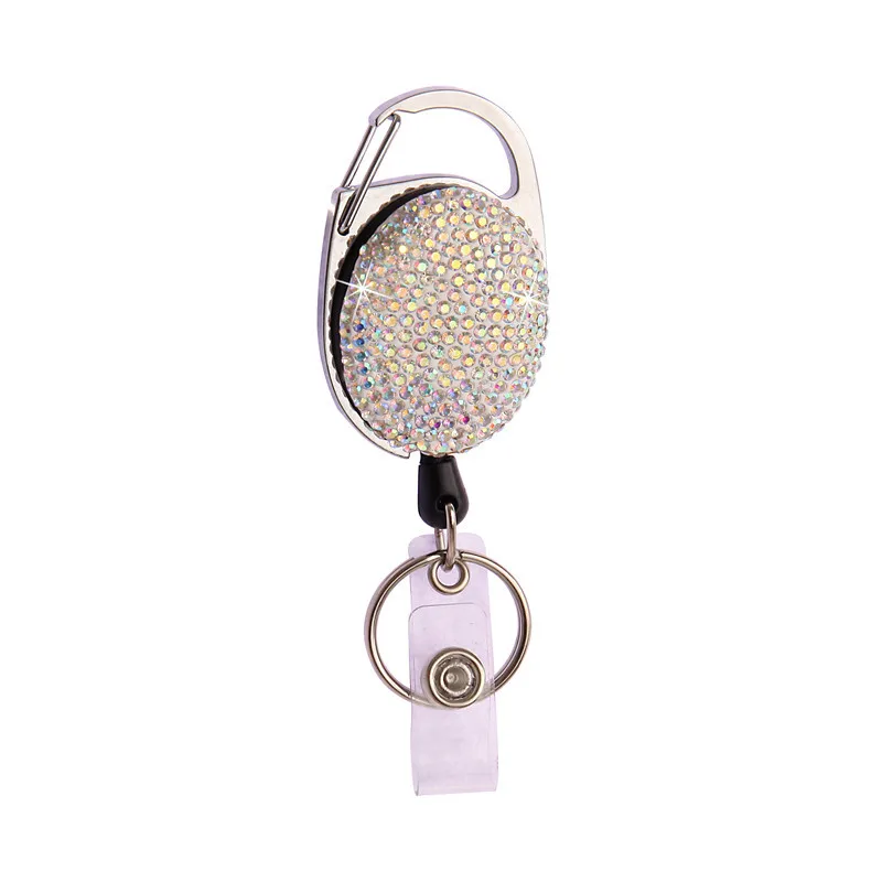 Business gifts Retractable Badge Holder fancy Bling Rhinestones Badge Reels ID Name Badge Reel with Belt Clip