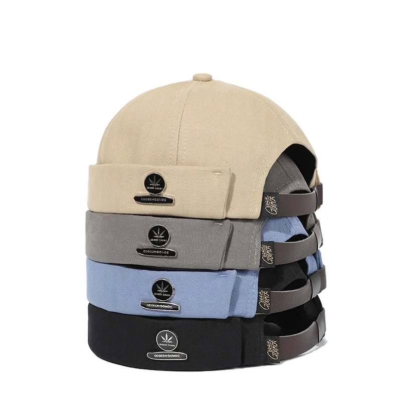 Brimless Hat Docker Cap Retro Cotton Docker Beanie Cap Adjustable Rolled Cuff Brimless Round Hats for Men