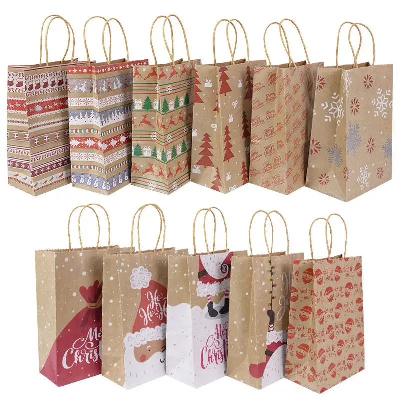 Merry Christmas Paper Gift Bags for Christmas Snack Clothing Present Box Packing Xmas Bag