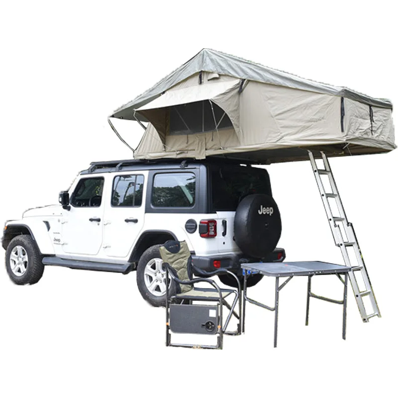 Waterproof Single-Layer 4x4 Truck Camping Car Roof Top Tent Soft PVC Oxford Cotton Canvas with Aluminum Pole Steel Frame
