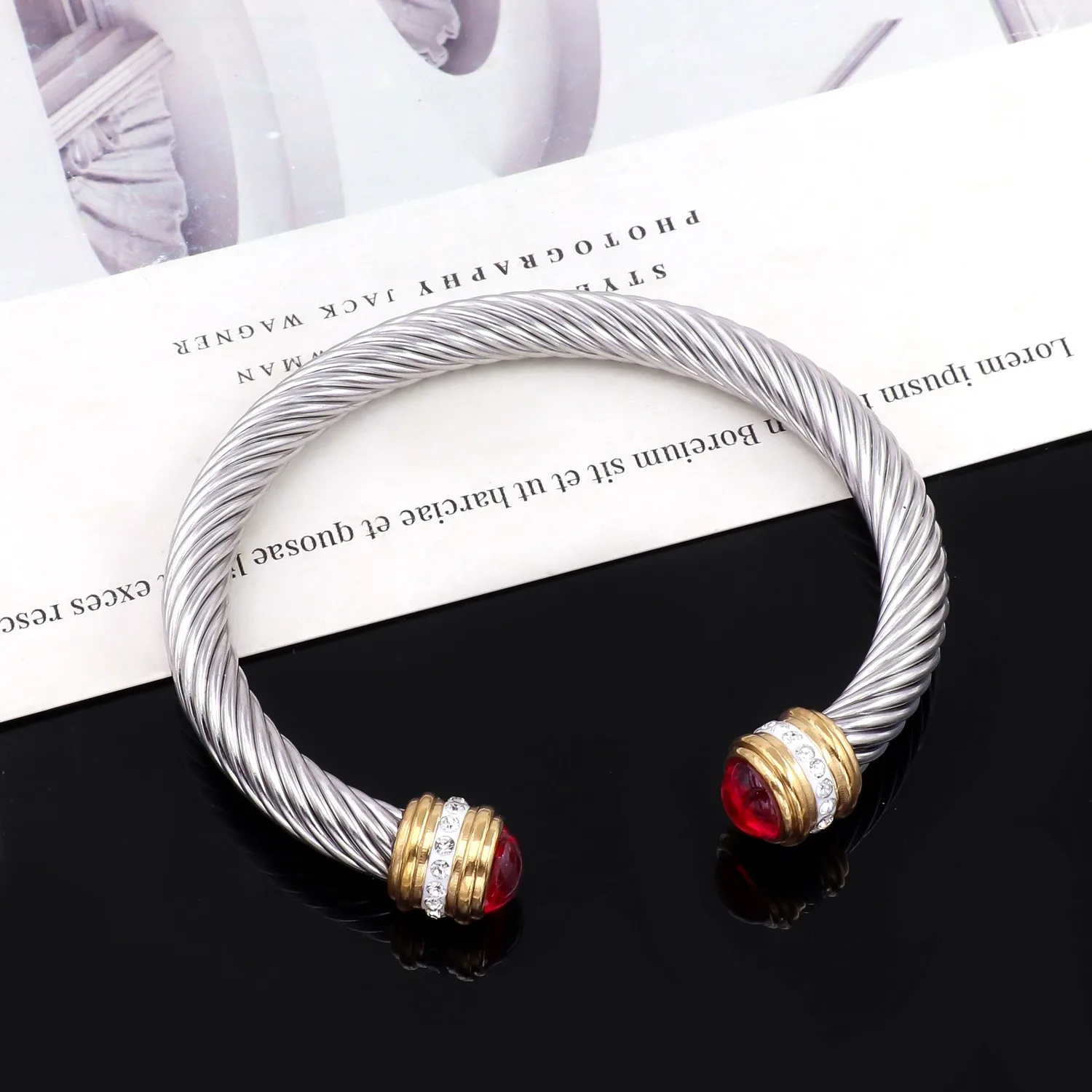 Inspired Famous Brand Adjustable Stainless Steel Jewelry Silver Bracelet With Birth Stones Cable Wire Bangles For Women
