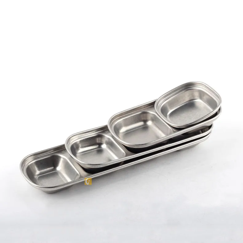 Stainless Steel Multi-grid Seasoning Dish BBQ Dipping Sauce Vinegar Oil Dish Japanese Salad Sauce Dish