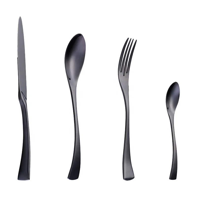 
4pcs Black Stainless Steel Flatware Set 304 Knife and Spoon Set for Gift 
