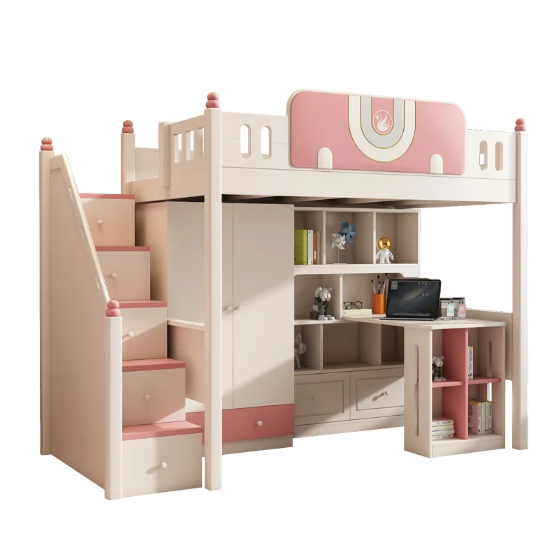 Hotel bedroom elevated bed furniture set desk wardrobe combination bed assembled cartoon style room