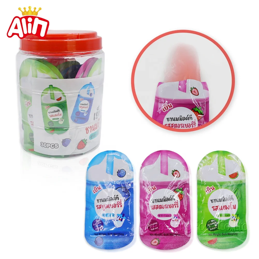 wholesale  oem  Bottled fruit and milk flavoured crunchy jelly  gelatin jelly candy