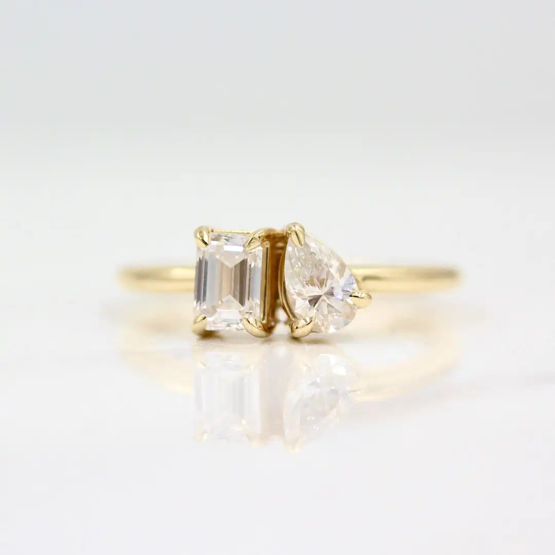 Toi Et Moi Two Stone Ring 14K Yellow Gold Lab Grown Diamond Wedding Ring For Women