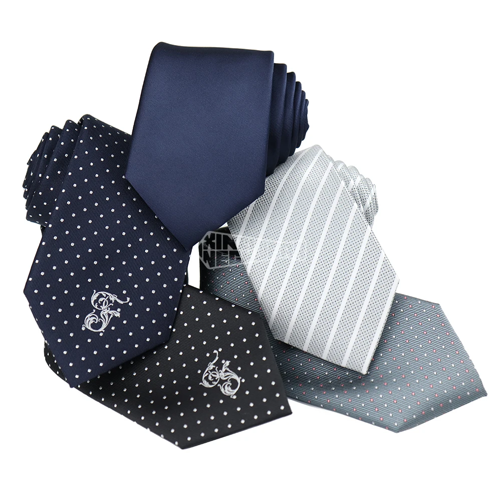 Neckties Custom Polyester Black White Polka Dot Silk Plain Formal Tie Grey Blue Striped Men Ties