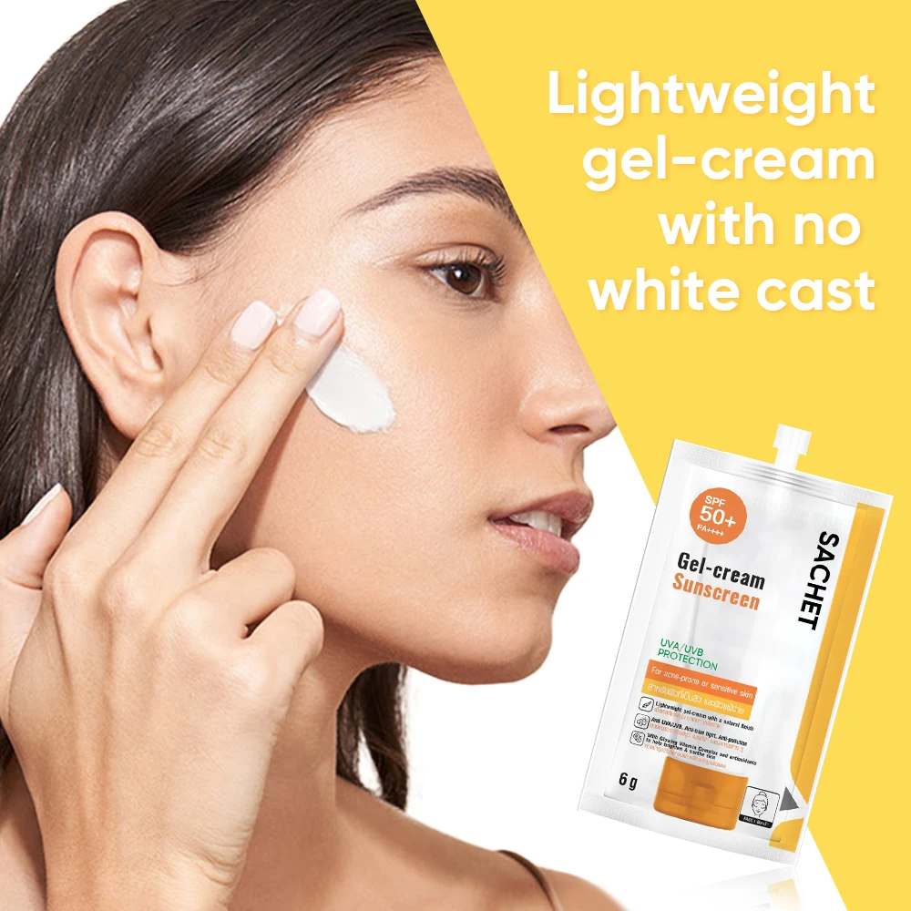 Organic Aloe Vera Fade Dark Marks Broad-Spectrum Protect Uva/Uvb Gel-Cream Sunscreen Sachet Private Label With Spf 50+/Pa++++