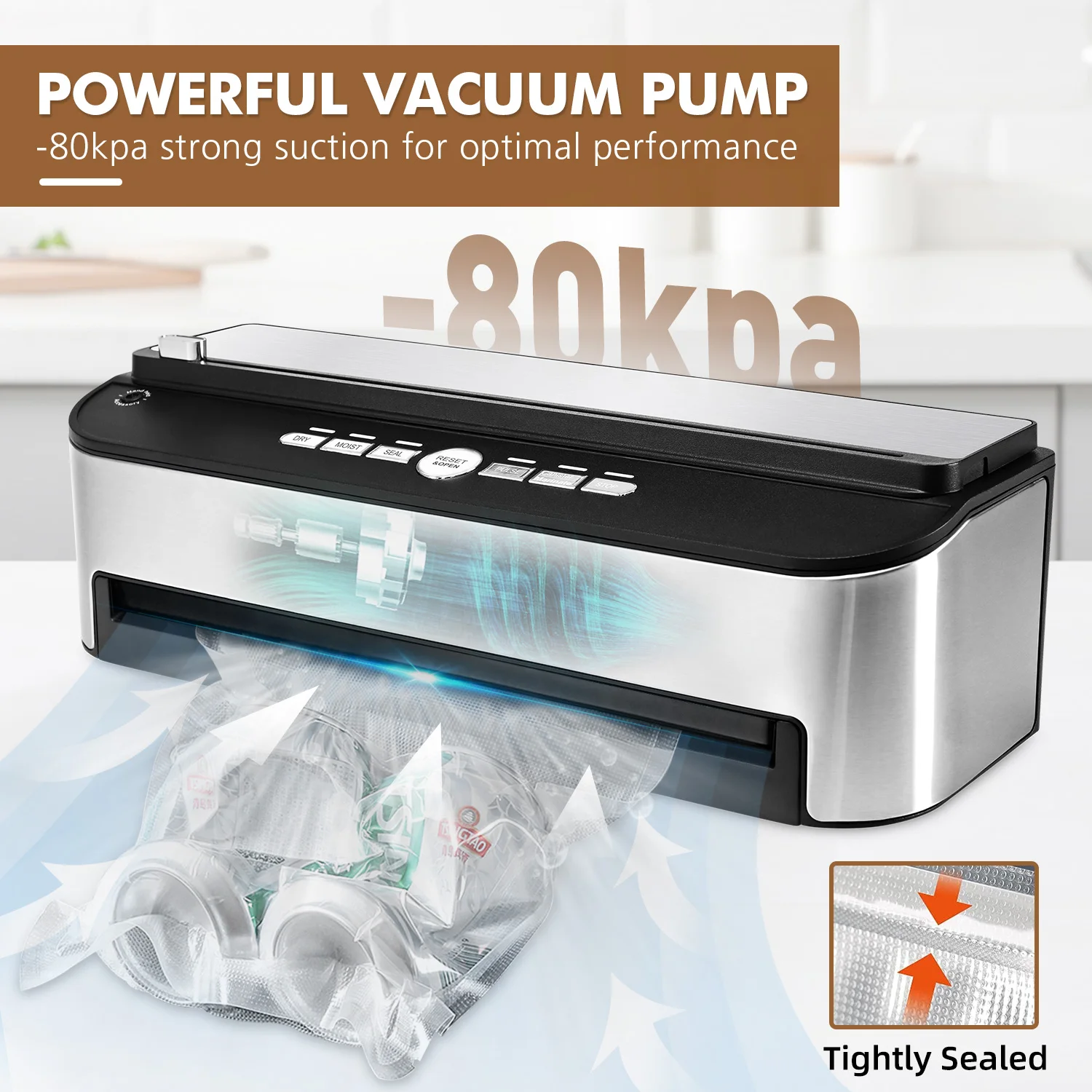 Vaccum Sealer for Dry Wet Food Bags Included Easy-to-Clean Removable Drip Tray Built-in Cutter and Roll Storage