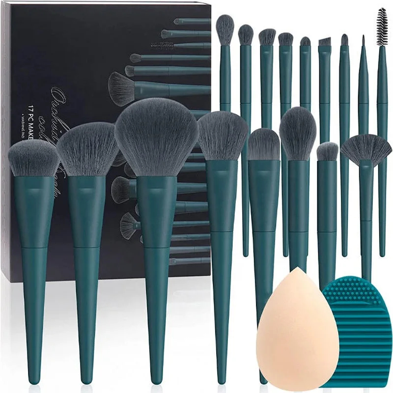 Atrovirens 17 PCS Cosmetic Brush Set Professional High Quality Bionic Synthetic Large Face Brushes Small Eye Brushes