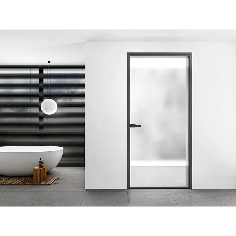 Office cafe slide and frameless shower swing bathroom design black aluminum casement kitchen partition toilet door frosted glass