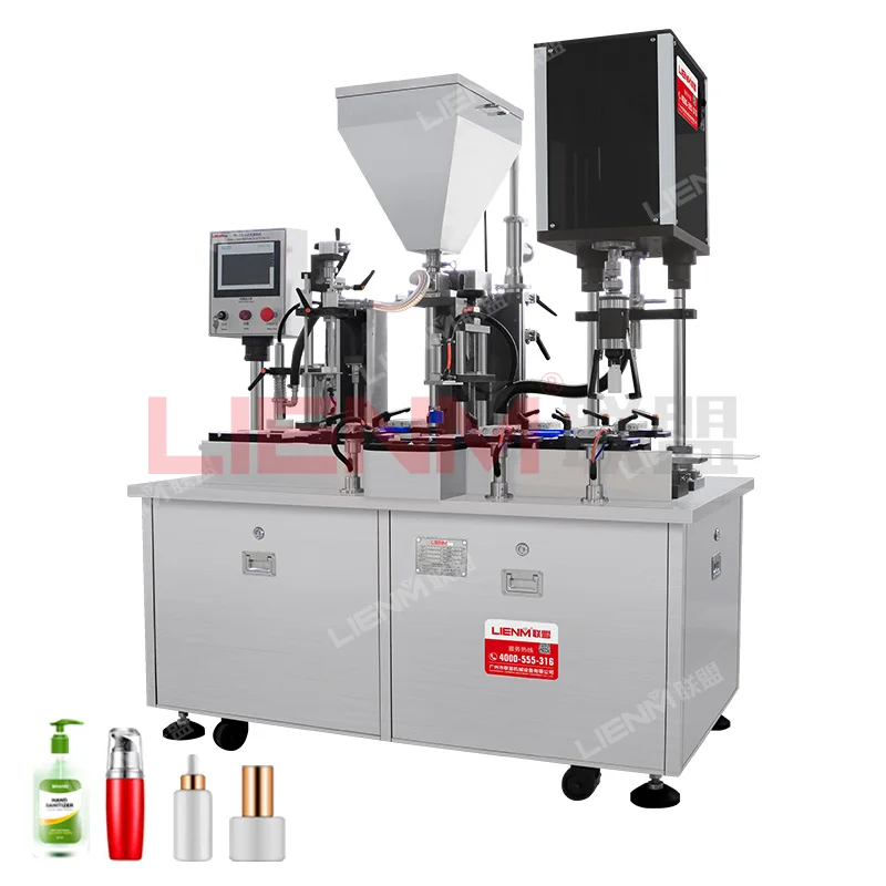 LIENM Cosmetics Filling Collaring Capping Line 3 in 1 Liquid Body Creams Lotion Filling Collaring Capping Machine