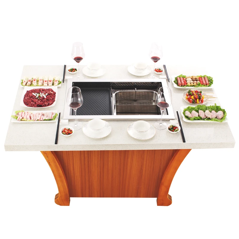 A New Generation Smokeless Electric Korean BBQ Grill and Hotpot Stove With Rise and Drop Function
