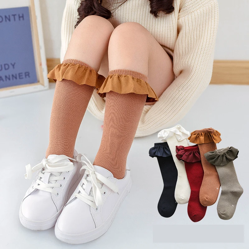 
Fashion Suede Ruffle Lace Knee Socks Baby Girls Cotton Socks Faux Fur Lace Kids Girls Socks 