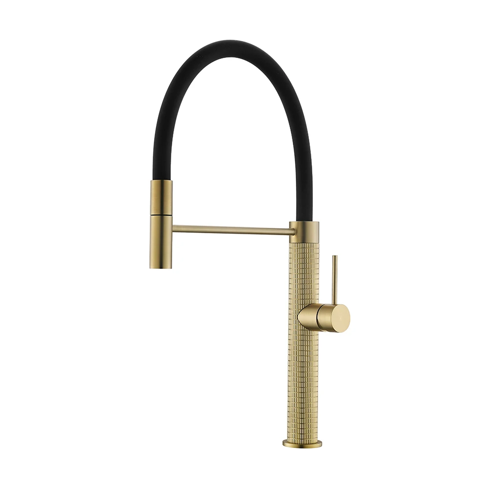 Kaiping Factory New Modern Style Brushed Gold Brass Kitchen Mixer Sink Faucet With Pull Down Sprayer