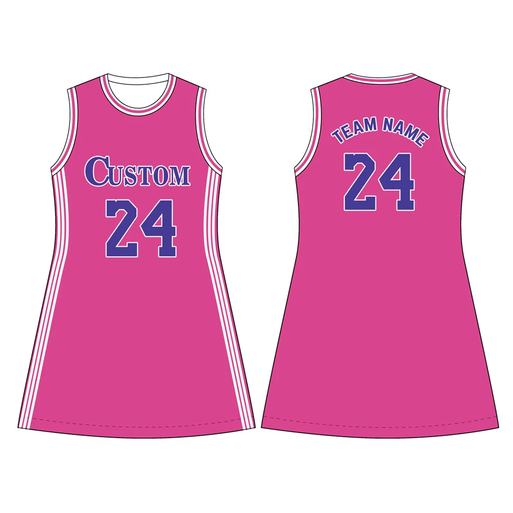 Custom Women Jersey Shirts Dress Summer Bodycon Dress Custom Pink Team Charming Lovely Basketball Uniform Dress