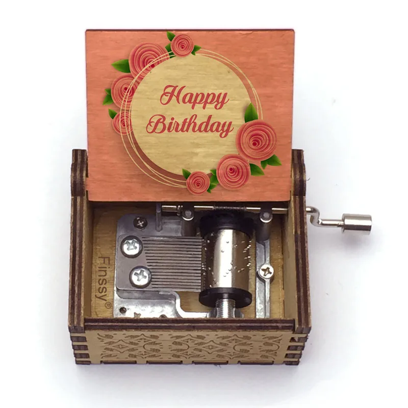Wholesale Custom your logo photo Unique Wooden Hand cranked Music Box Happy Birthday gift for mom dad son daughter 5