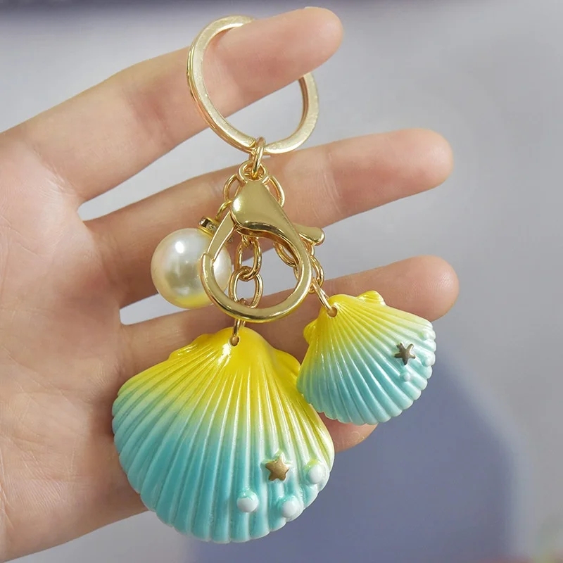Promotional Keychains  Acrylic  Conch Shell Key Chain with Carabiner and Key Ring for Girls Women Lover Birthday Gifts in Bulk