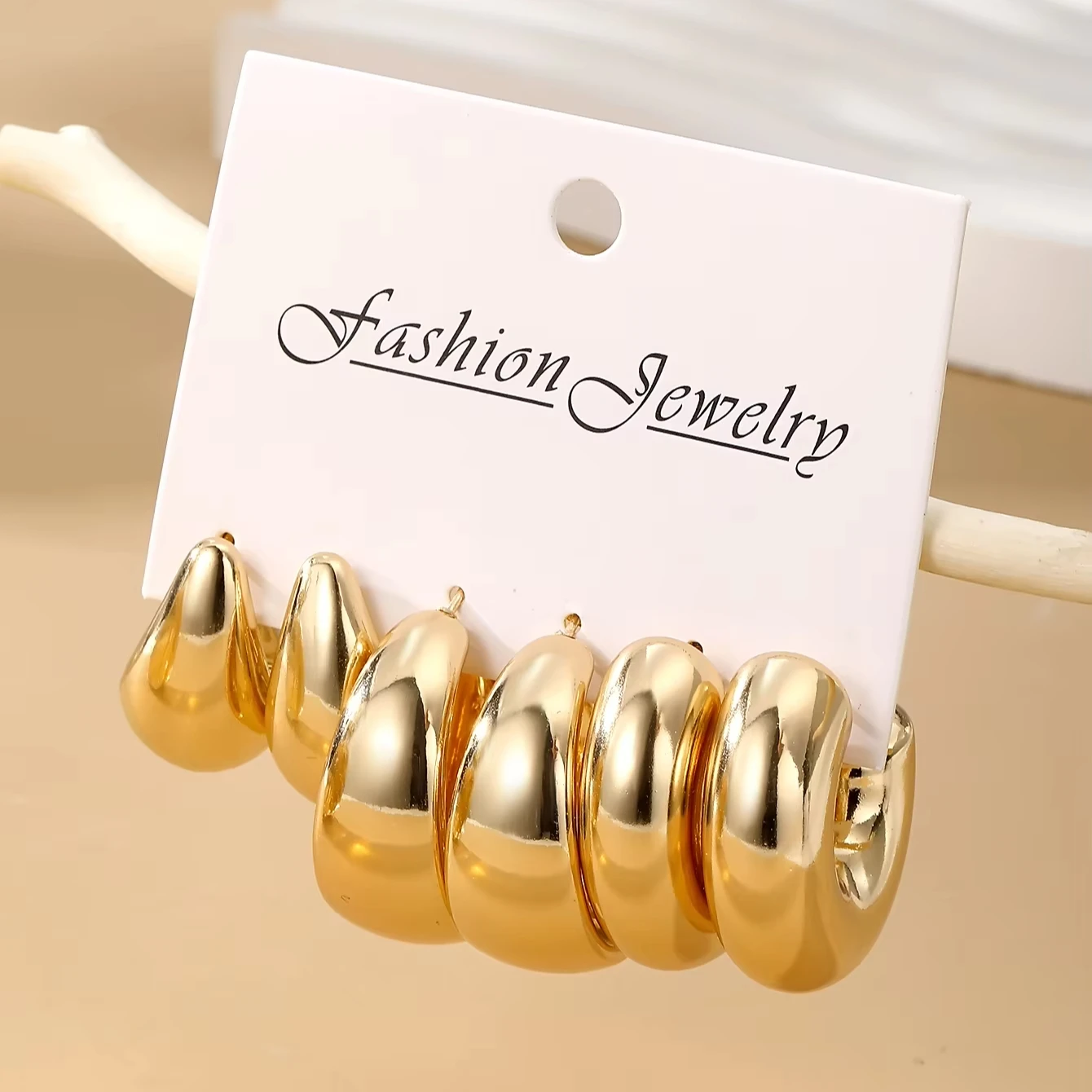 New Fashion 3pcs/set Gold Silver C shape Big Water Drop Hoop Earrings Set For Women Jewelry Party Gift Punk Stud Earrings