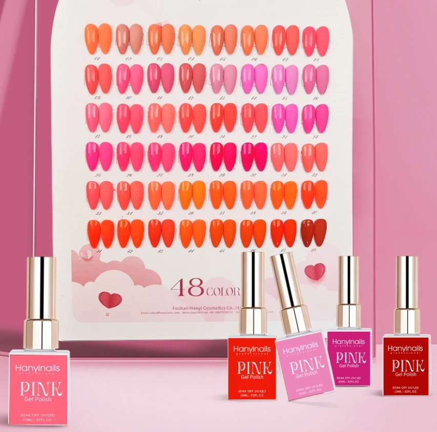 Hanyinails Private Label 15ml Gel Nail Polish UV Led HEMA Free Gel Polish Nail Gel rose pink valentine Colors for Nail Beauty