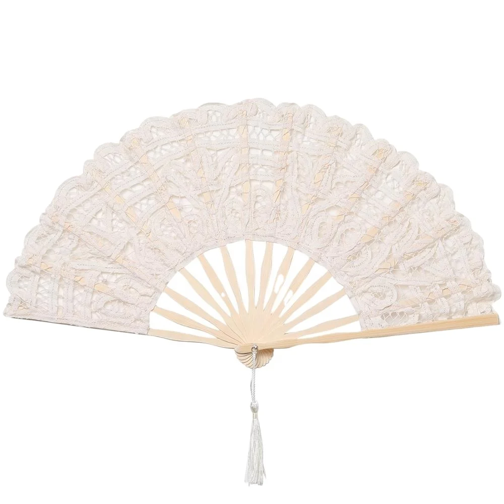High Quality 27cm Length Wedding Favor Colorful Lace Folding Hand Fans with Tassel for Sale and Wedding