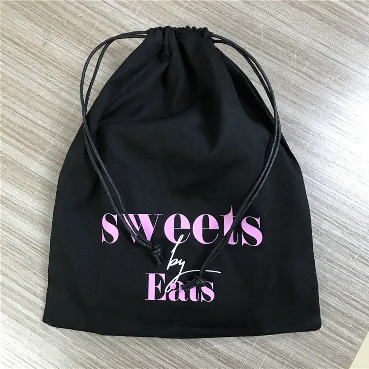 
custom wax rope lingerie packaging bag black underwear dust bag twill cotton drawstring bag 