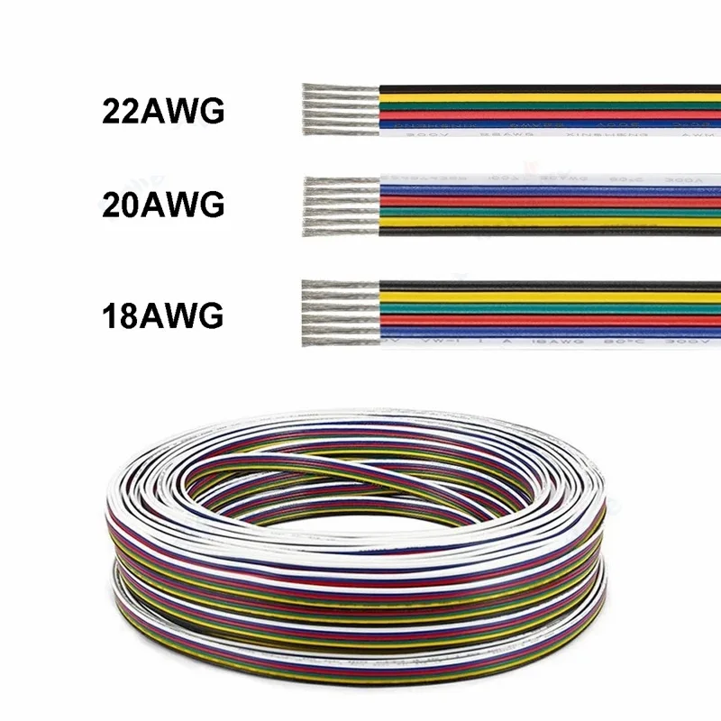 RGB RGBW Led Strip Light Neon Sign LED Extension Cable 2pin 4pin 5pin 6pin Core Monochrome Red and Black Color Wire