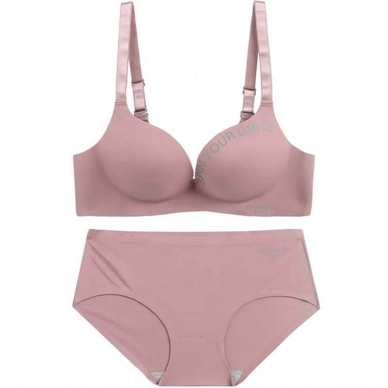 JUNXI Girl 32 sizes bra A B Small Cup Women thick Letter Seamless Panty wireless bra sets ladies Brief Sets Push Up Panties Bra