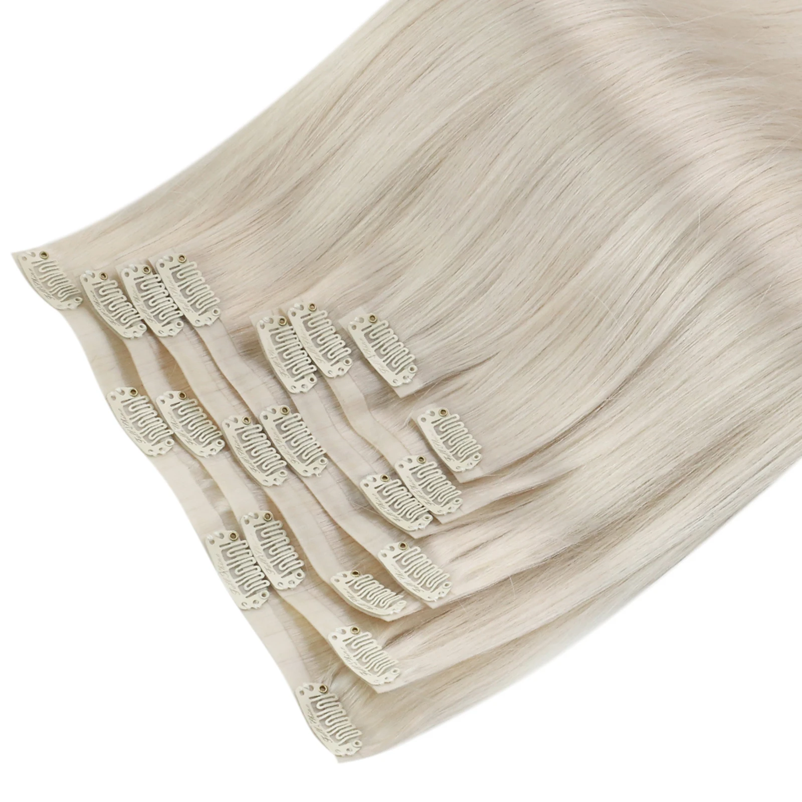 Full Shine PU Clip Hair extensions #60 Platinum Blonde Remy Human Hair Seamless Clip in Cambodian Human Hair Extensions