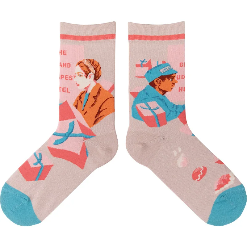 2024 Grand Budapest Hotel Series Ins Original Trendy Socks In Stock Tube Cotton Socks Jacquard Socks