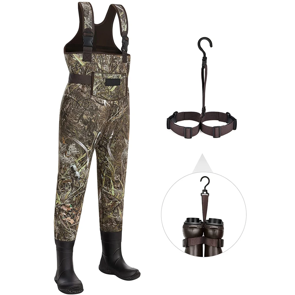 Kids Neoprene Chest Waders with Rubber Boots 100% Waterproof Breathable Insulated Camo Fishing Waders for Toddler Children Boys