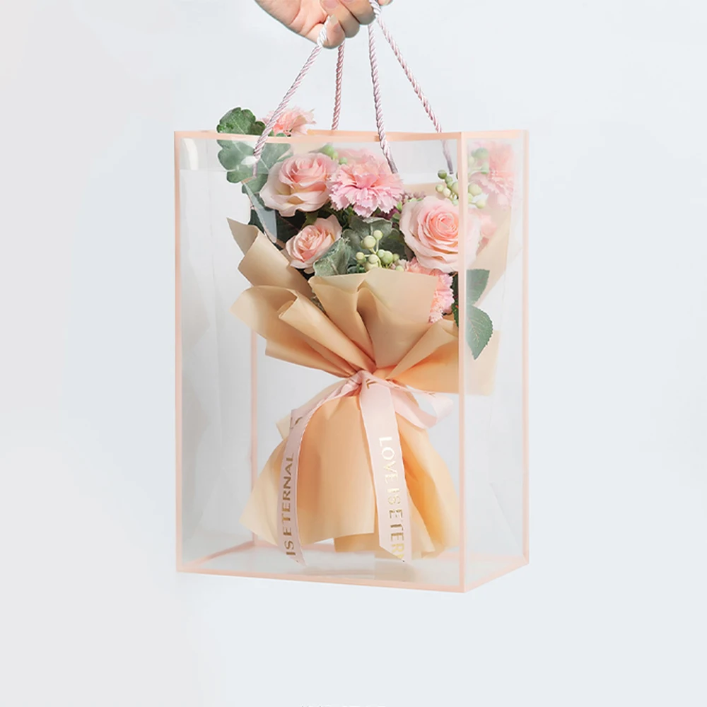 INUNION Wholesale Customized Flower Carry Bag Transparent Handbags Florist Decoration PVC Cute Flower Bouquet Packaging Bags