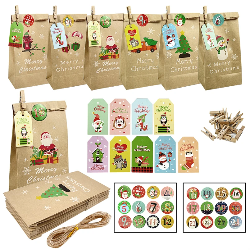 New Design Wholesale Advent Calendar Bags Custom Christmas Advent Calendar Packaging Bag Biscuit Packaging Food Paper Bag