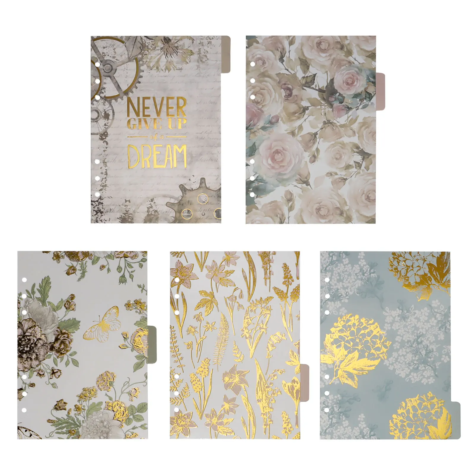Foil stamping side tab planner divider A5 A6 cover planner binder inserts 5 tabs planners dividers sheet