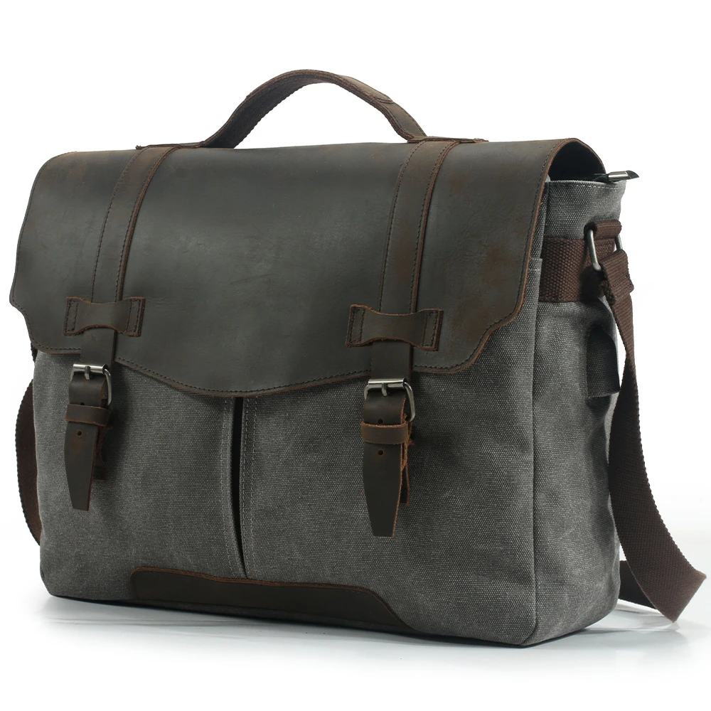 custom design vintage leather men shoulder document laptop bag canvas messenger bags for men business