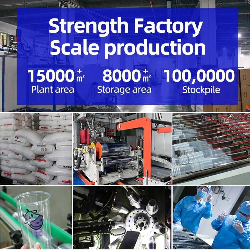 Printing LOGO Plastic pp Pet Cup  95 Caliber 360ml 500ml 700ml Transparent PET clear Plastic Cups with Lid and Straw