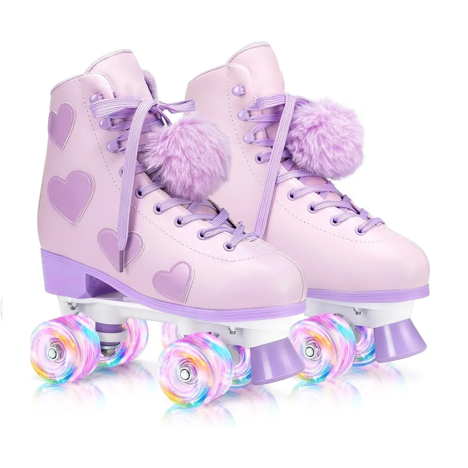 Manufactures Black Quad Flashing Roller Skate Shoes LED Light Up PU Wheels Patines Para Nias