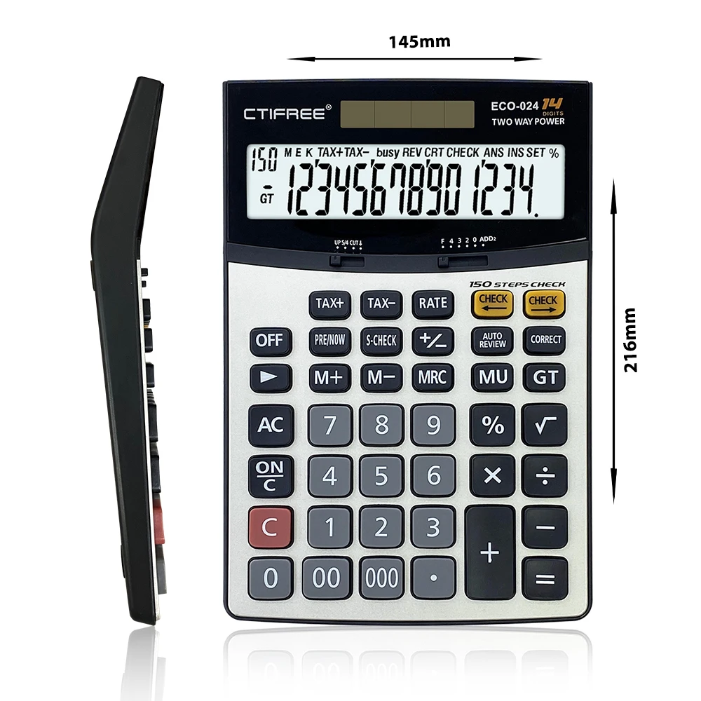Commercial Desktop Calculator With Kickstand Arithmetic Logic Battery and Solar Hybrid Powered LCD Display Great for Home