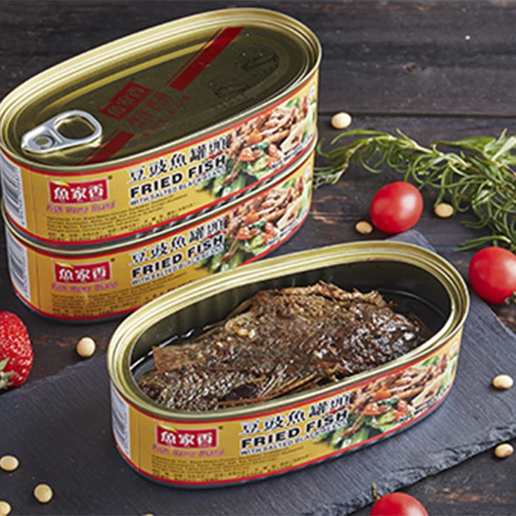 Professional Factory Canned Food Supplier Canned Fried Fish with Salted Black Beans in Oil 184g