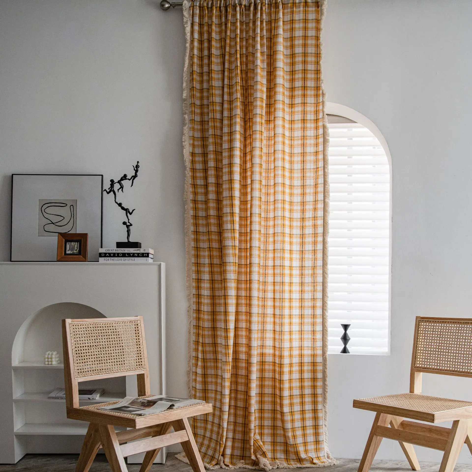 Hot selling  Plaid yarn-dyed American semi-shading curtains Luxury Customized blackout window curtain kitchen curtain bay