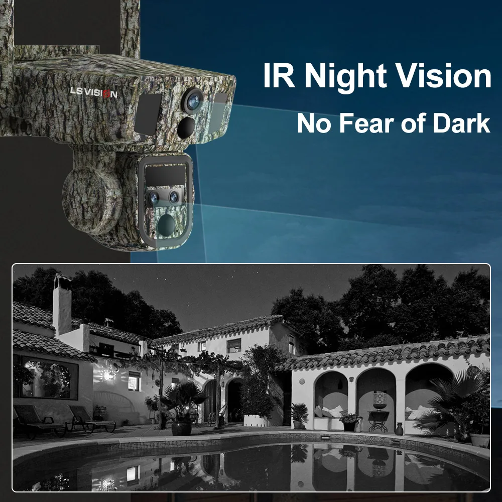 LS VISION Dual Lens Outdoor 10X Optical Zoom Ip Wireless Security Ai CCTV Solar Powered Wifi Ptz Surveillance Solar Wifi camera